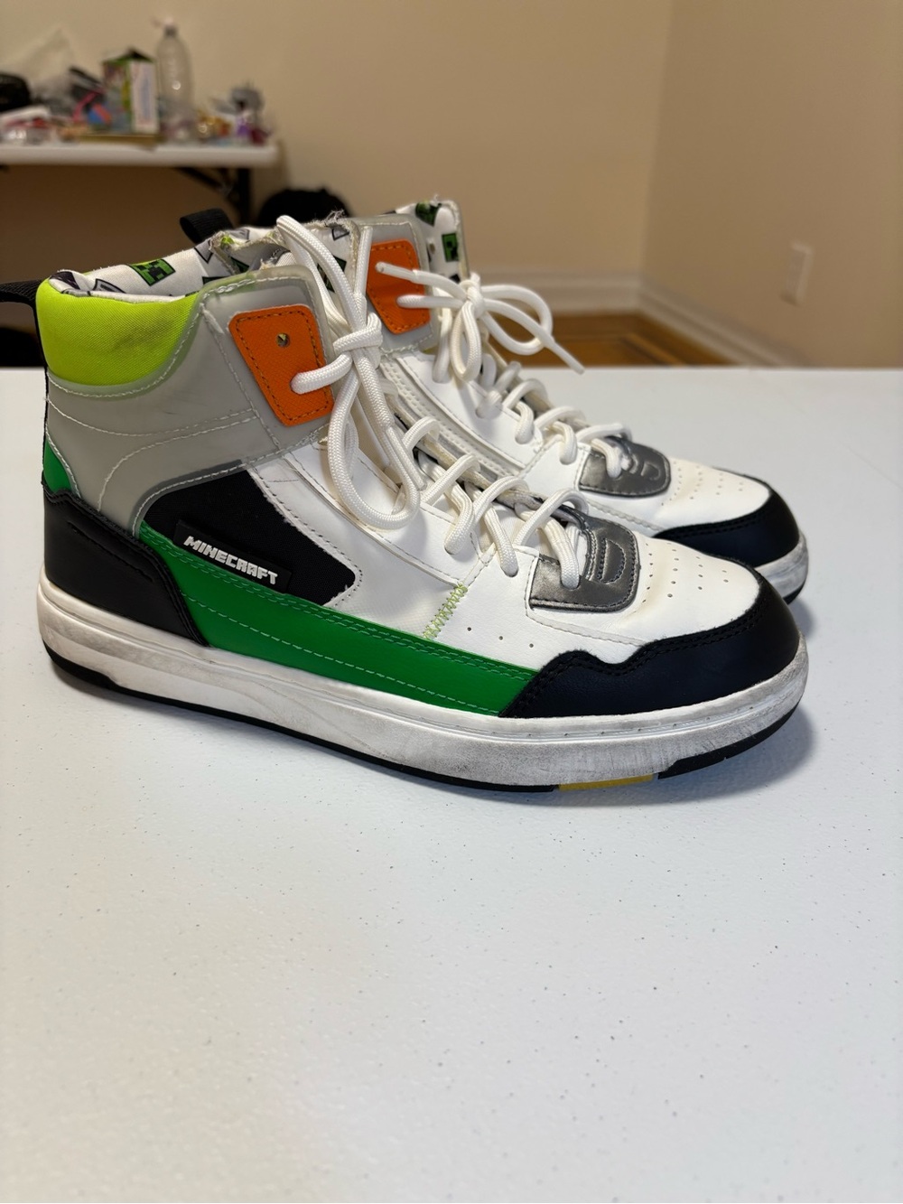 Zara Kids High-Top Sneakers in White, Green & Orange
